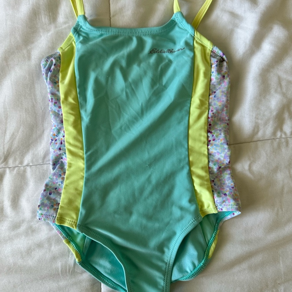 Eddie Bauer girls One Piece Swimsuit - Aqua and Yellow